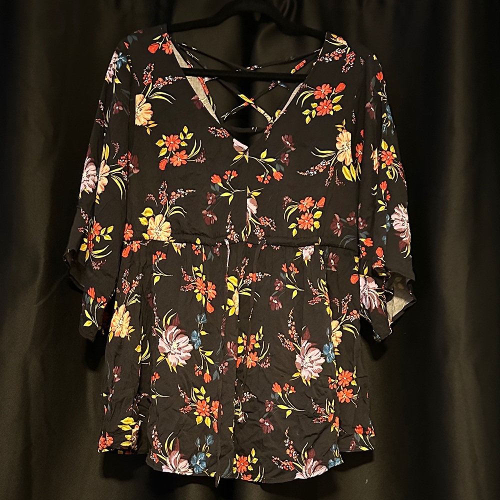 Torrid Black Floral Blouse with Multicolor Accents